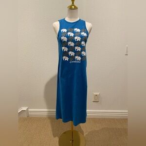 Blue Sleeveless “ Cambodia” Elephant Print Maxi Dress